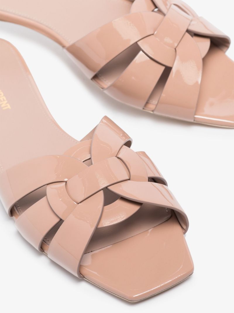 Neutral Nu Pieds Patent Leather Flat Sandals