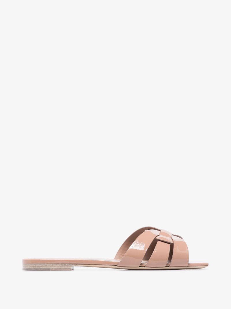Neutral Nu Pieds Patent Leather Flat Sandals