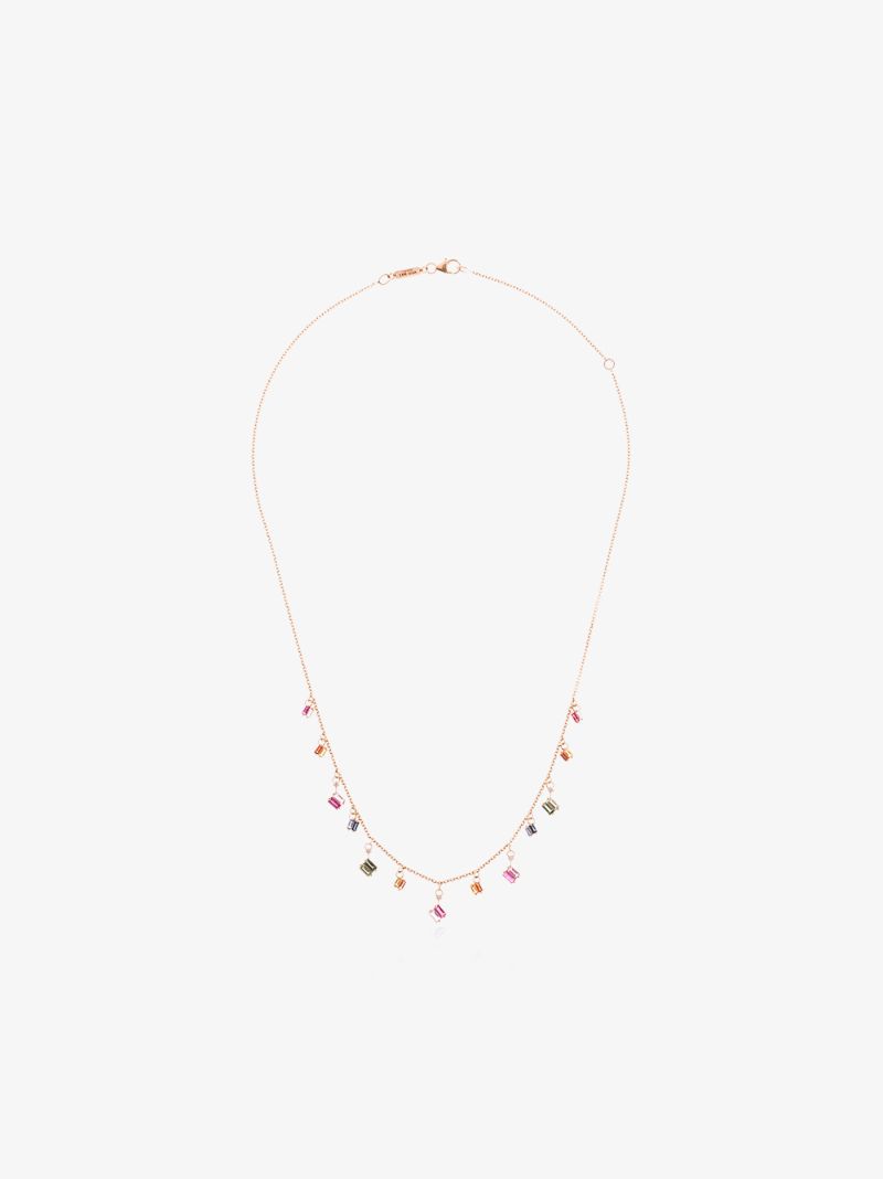 18k Rose Gold Firework Multicoloured Sapphire Charm Necklace
