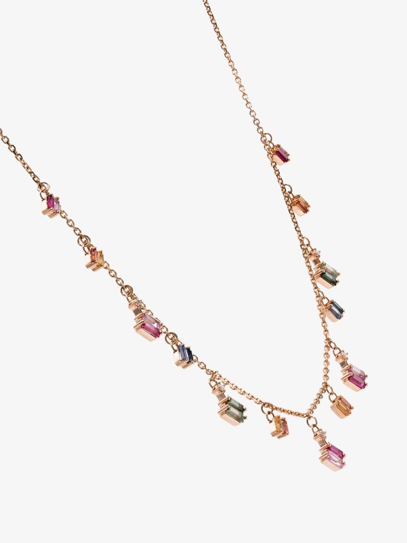 18k Rose Gold Firework Multicoloured Sapphire Charm Necklace