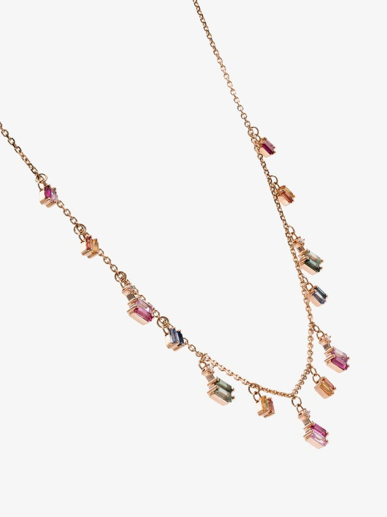 18k Rose Gold Firework Multicoloured Sapphire Charm Necklace