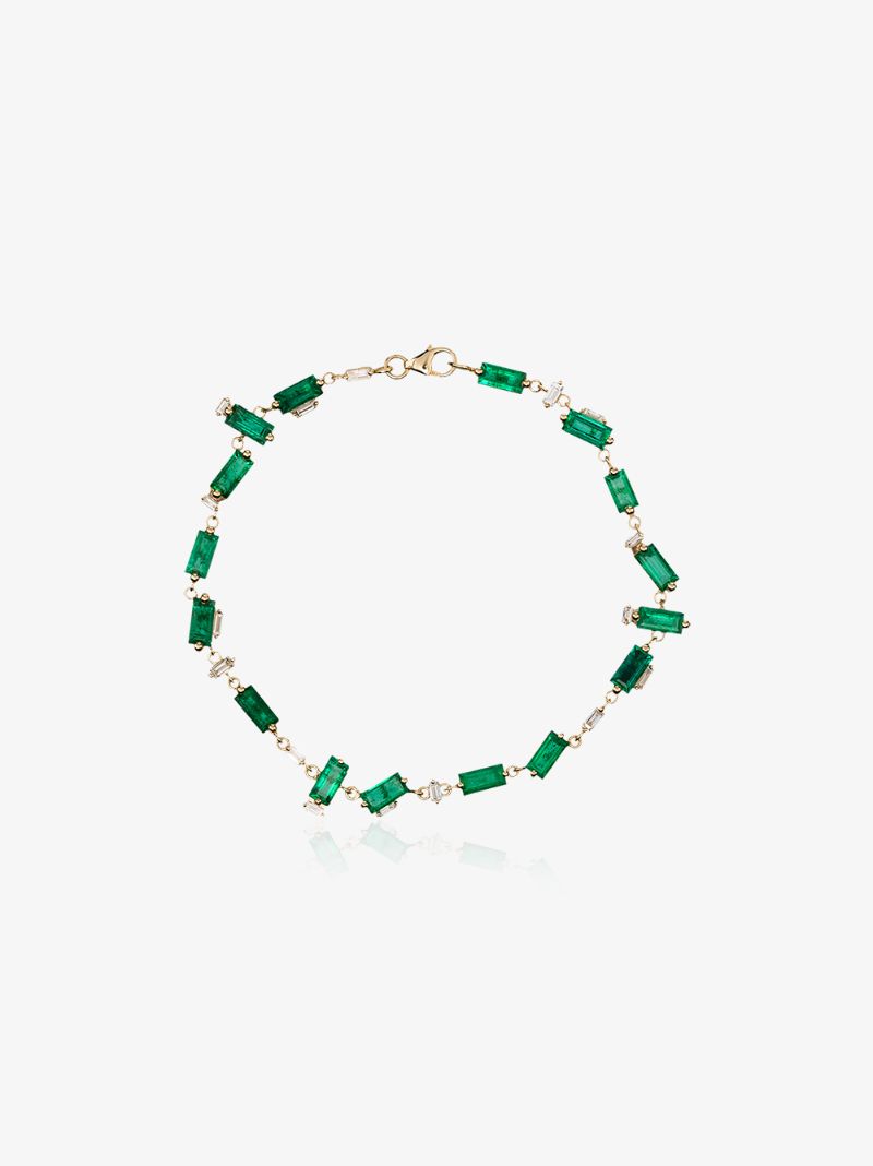 18k Yellow Gold Emerald and Diamond Tennis Bracelet