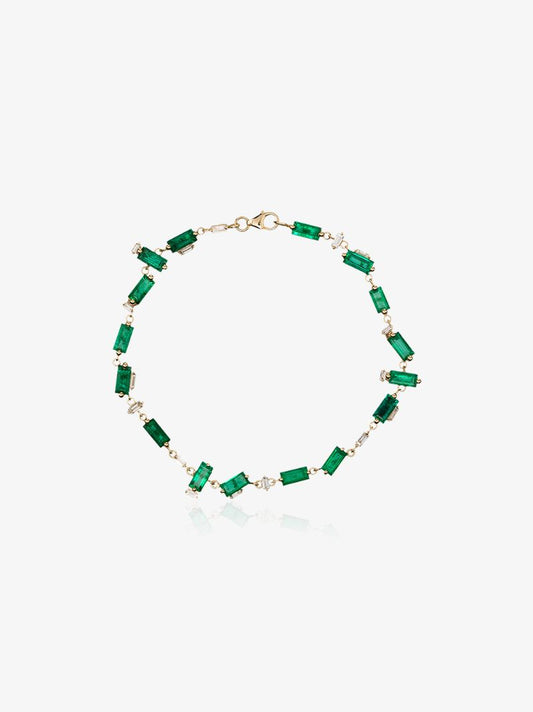 18k Yellow Gold Emerald and Diamond Tennis Bracelet