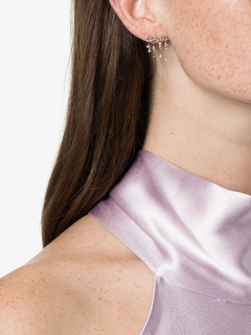 18k Rose Gold White Diamond Baguette Drop Earrings