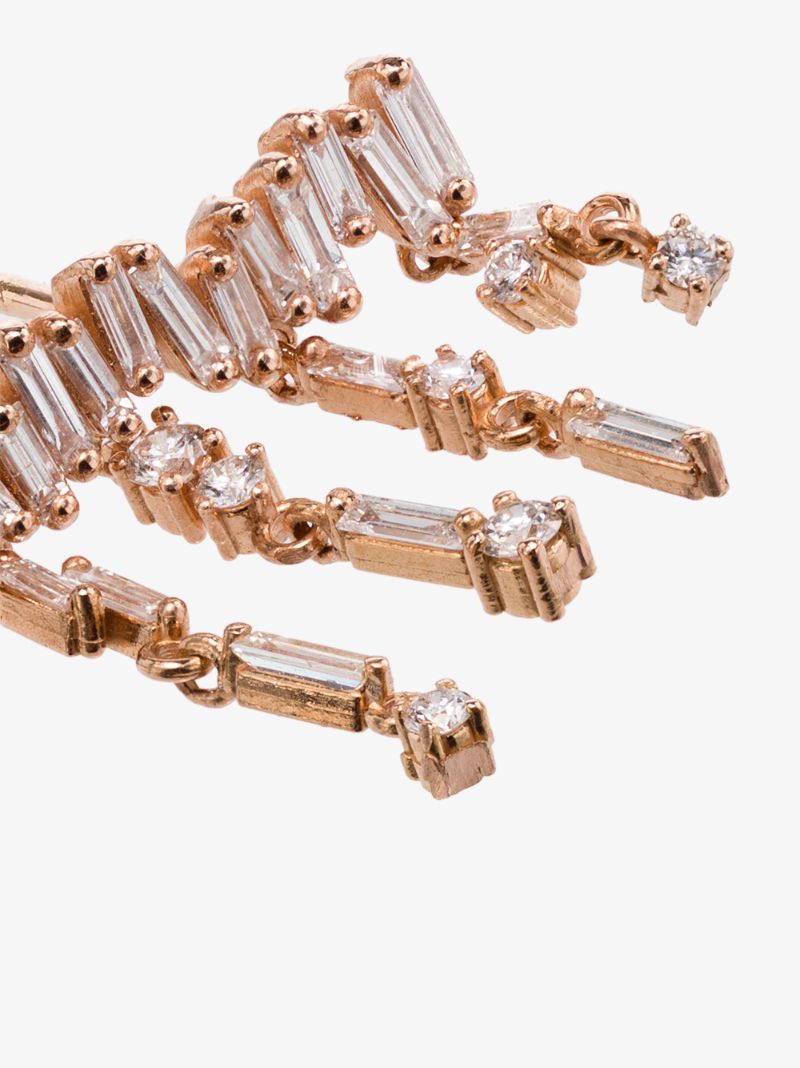 18k Rose Gold White Diamond Baguette Drop Earrings
