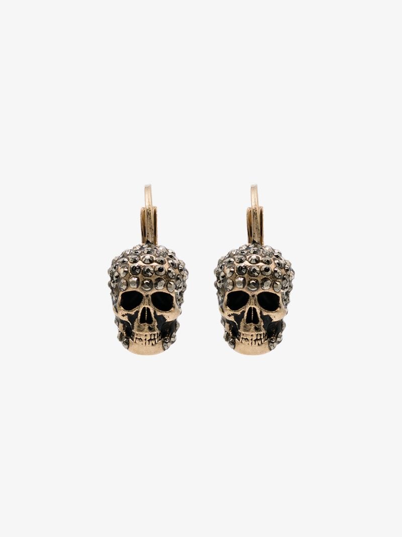 Gold-tone Crystal Skull Earrings