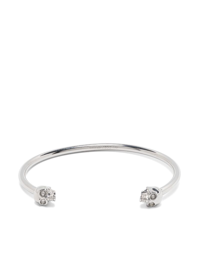 Silver-tone Thin Twin Skull Bracelet