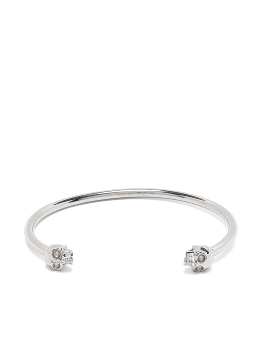 Silver-tone Thin Twin Skull Bracelet