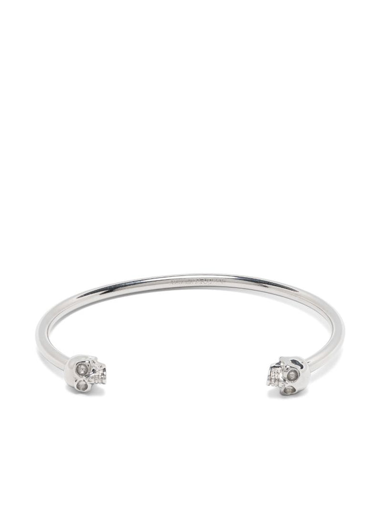 Silver-tone Thin Twin Skull Bracelet