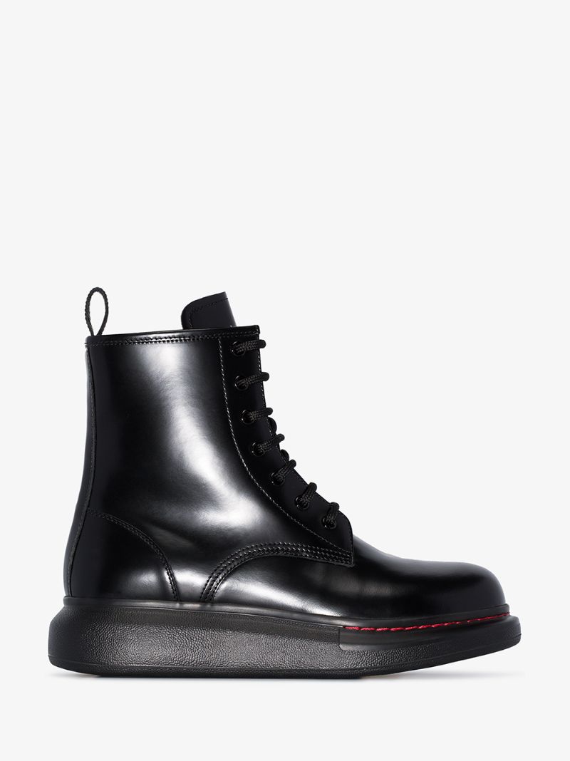 Black Lace-up Ankle Leather Boots