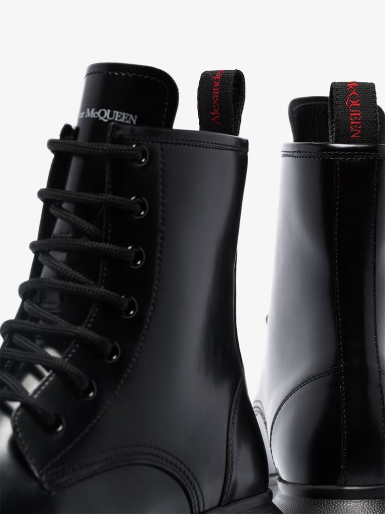 Black Lace-up Ankle Leather Boots