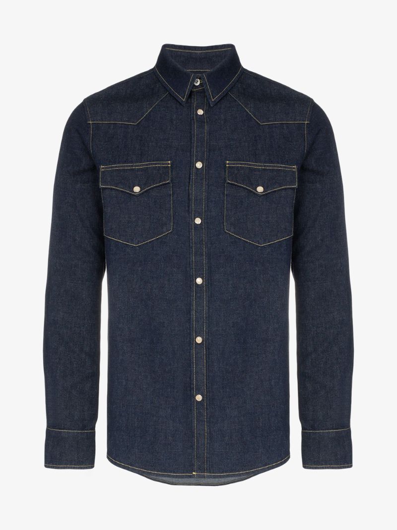 Embroidered Dark Wash Denim Shirt