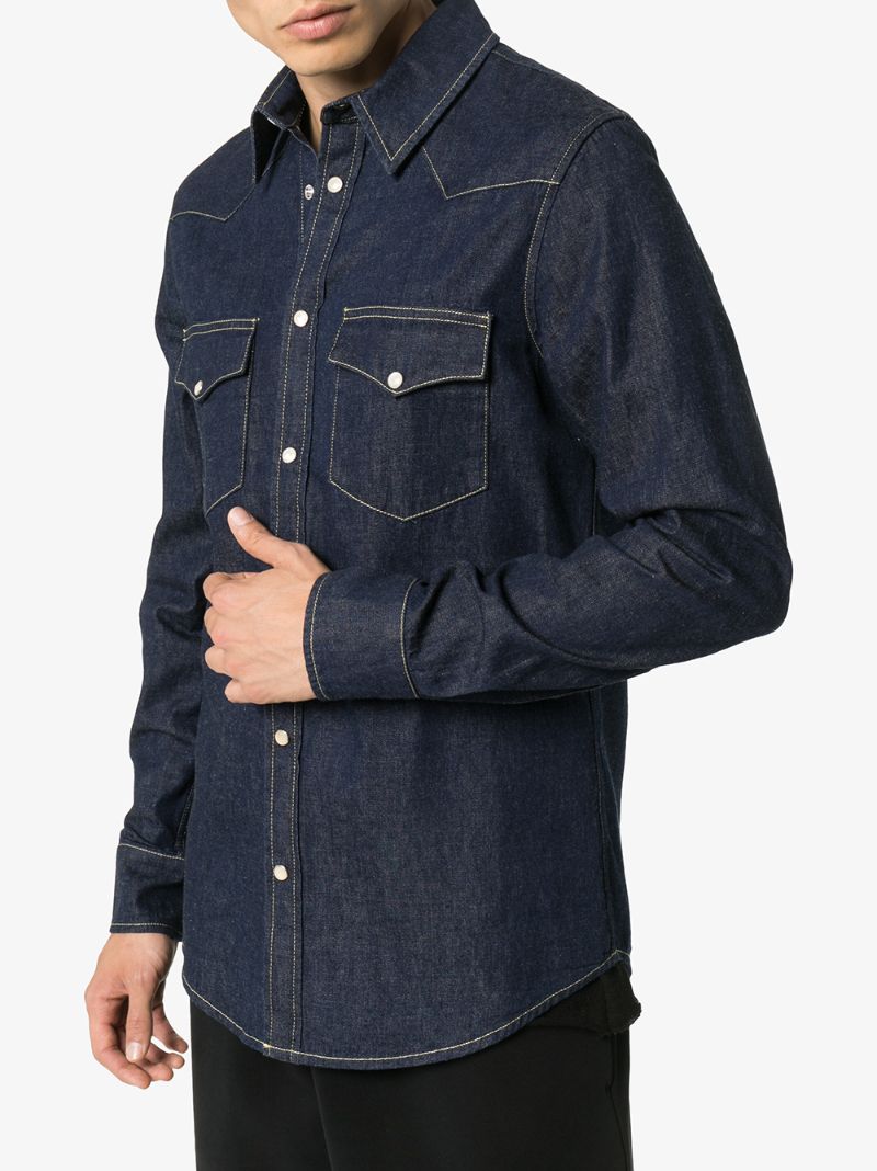 Embroidered Dark Wash Denim Shirt
