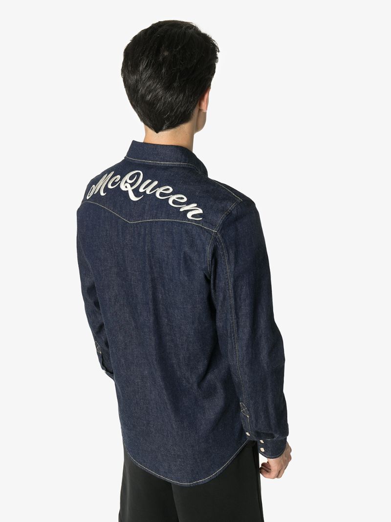 Embroidered Dark Wash Denim Shirt