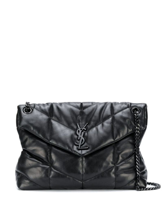 Black Puffer Medium Leather Shoulder Bag