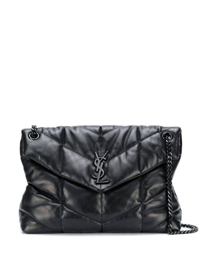 Black Puffer Medium Leather Shoulder Bag