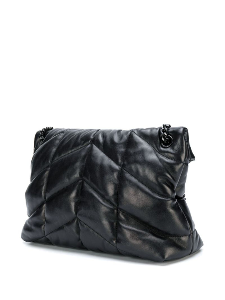 Black Puffer Medium Leather Shoulder Bag