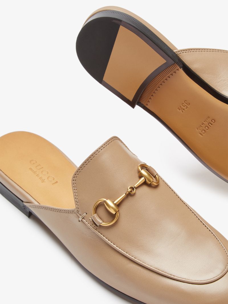 Beige Princetown Leather Slippers