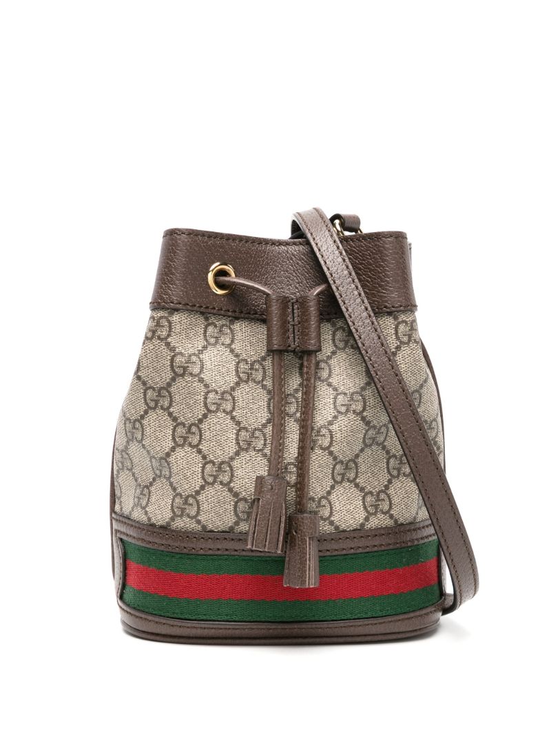 Neutral Ophidia Gg Leather Bucket Bag