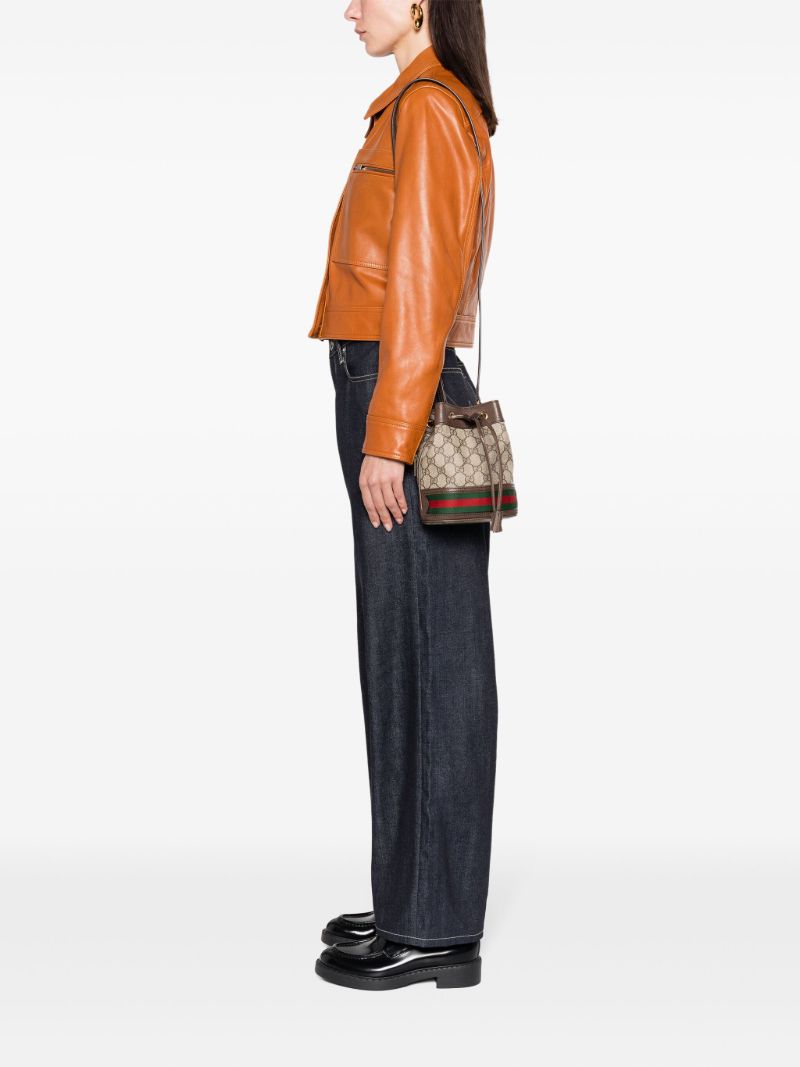 Neutral Ophidia Gg Leather Bucket Bag