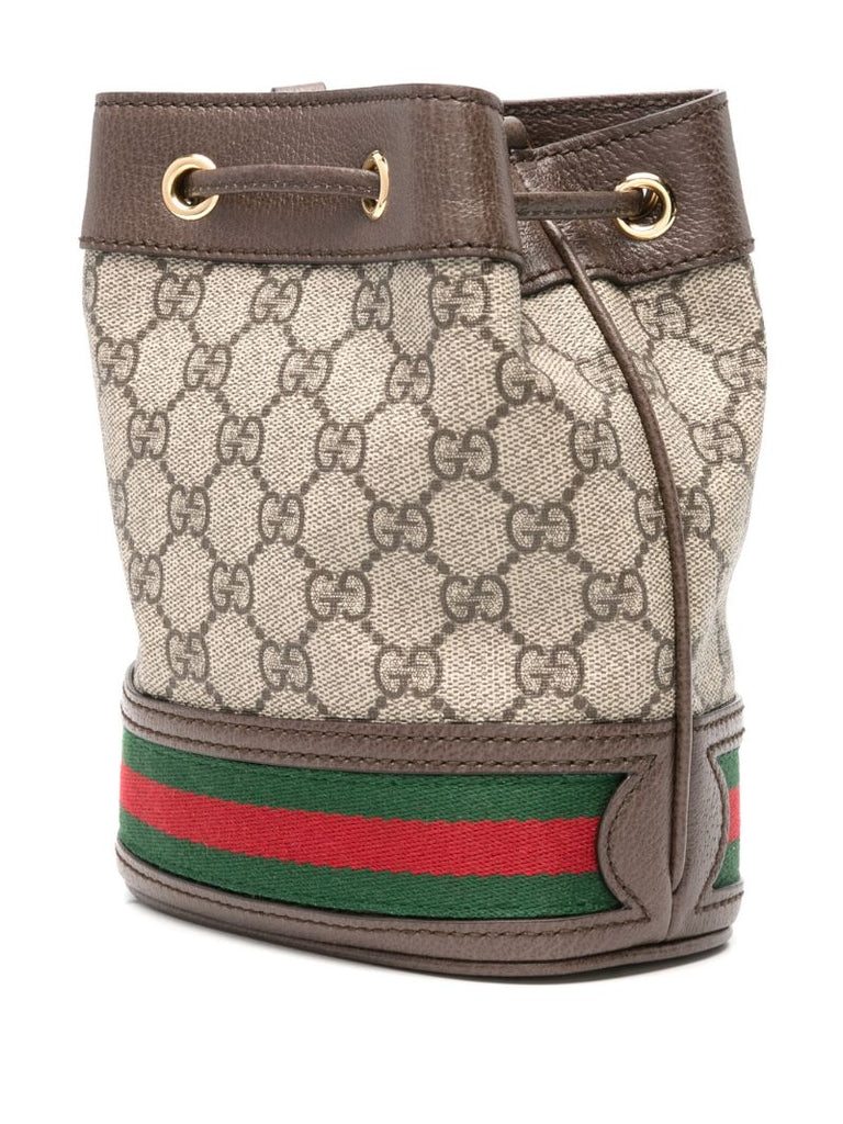 Neutral Ophidia Gg Leather Bucket Bag