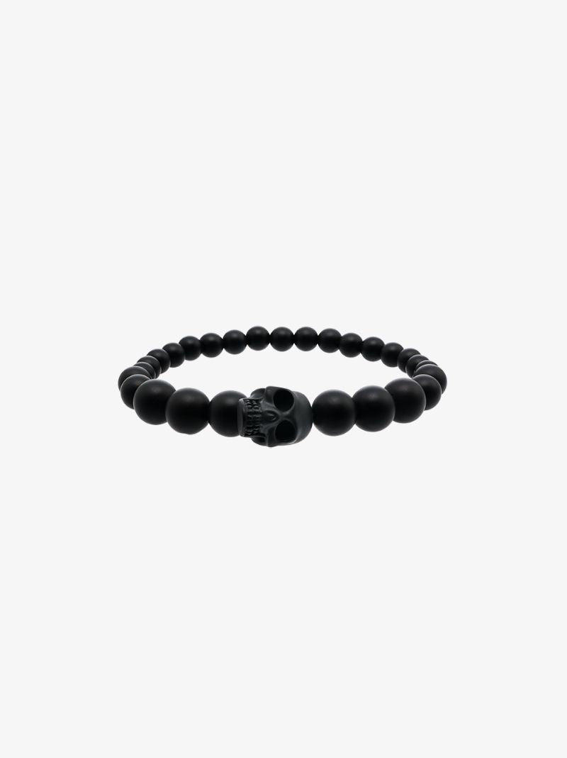 Black Beaded Skull Bracelet