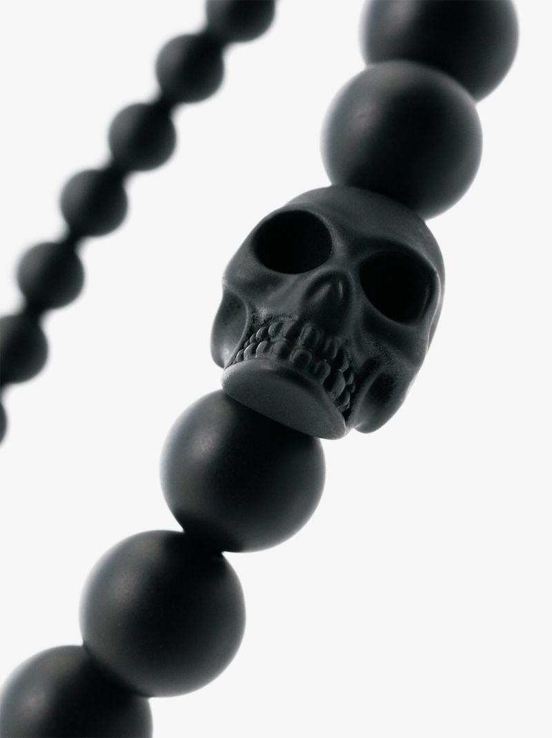 Black Beaded Skull Bracelet