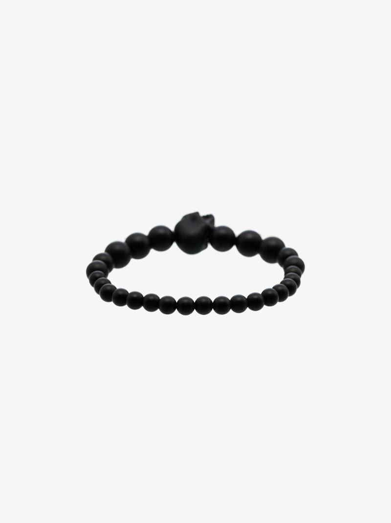 Black Beaded Skull Bracelet