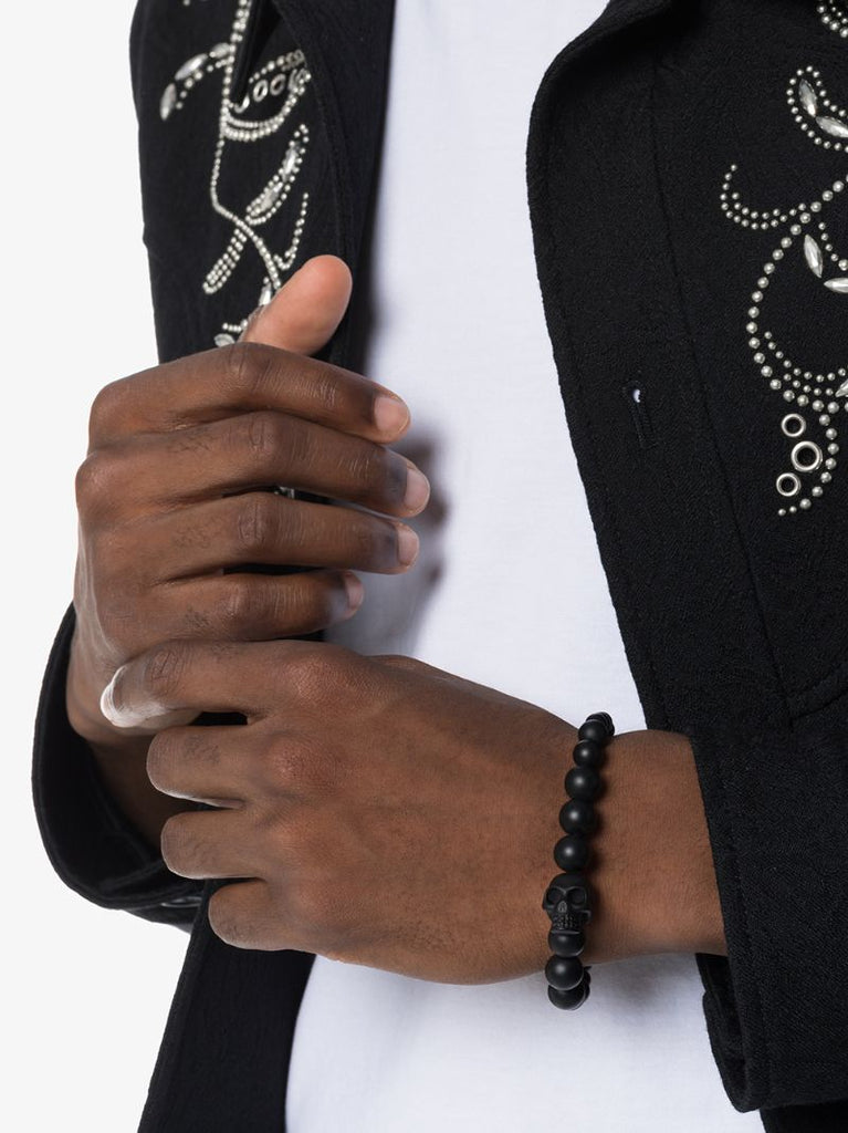 Black Beaded Skull Bracelet