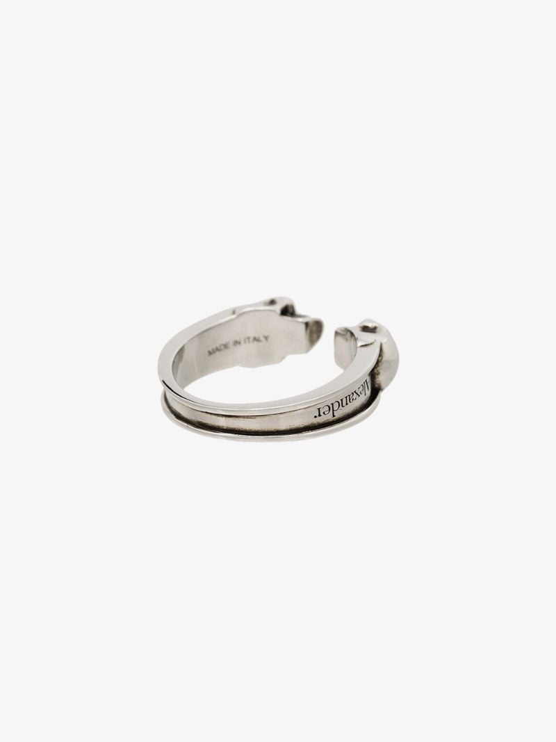 Silver-plated Twin Skull Ring
