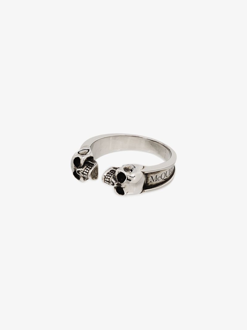 Silver-plated Twin Skull Ring