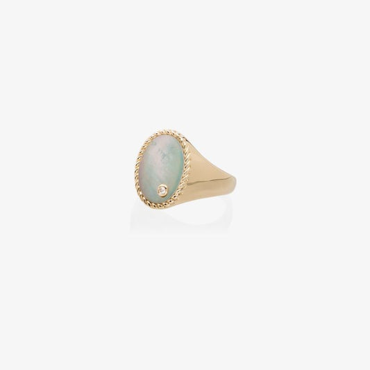 9k Yellow Gold Pearl Diamond Signet Ring