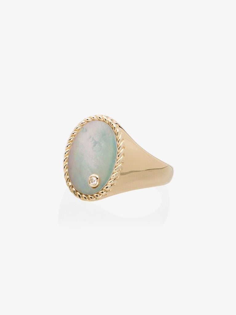 9k Yellow Gold Pearl Diamond Signet Ring