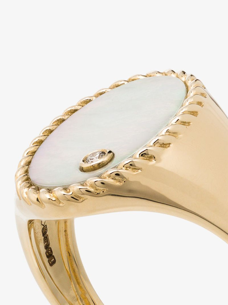 9k Yellow Gold Pearl Diamond Signet Ring