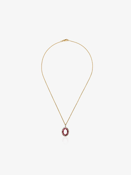 14k Yellow Gold Pink Halo Pendant Necklace