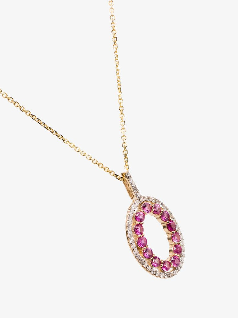 14k Yellow Gold Pink Halo Pendant Necklace