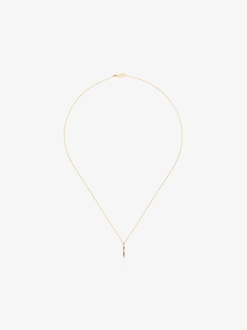 14k Yellow Gold Rainbow Sapphire Diamond Necklace