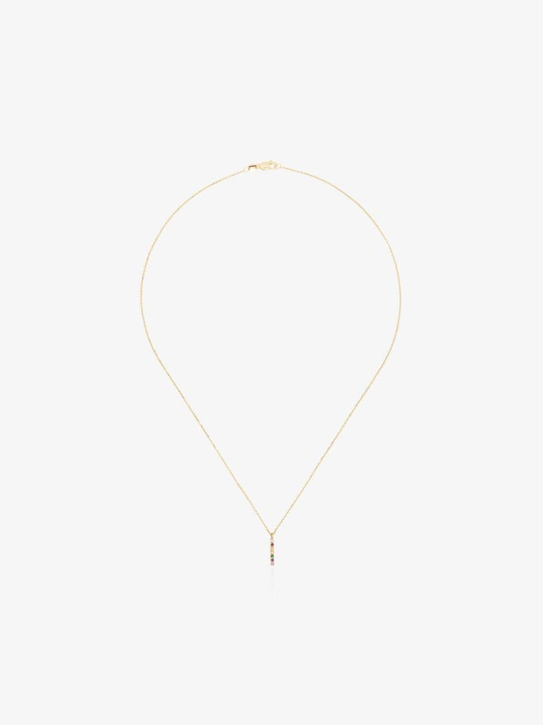 14k Yellow Gold Rainbow Sapphire Diamond Necklace