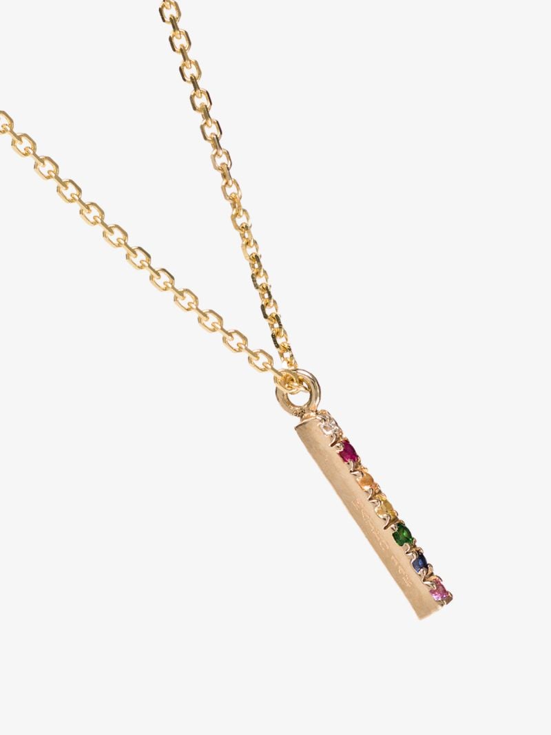 14k Yellow Gold Rainbow Sapphire Diamond Necklace
