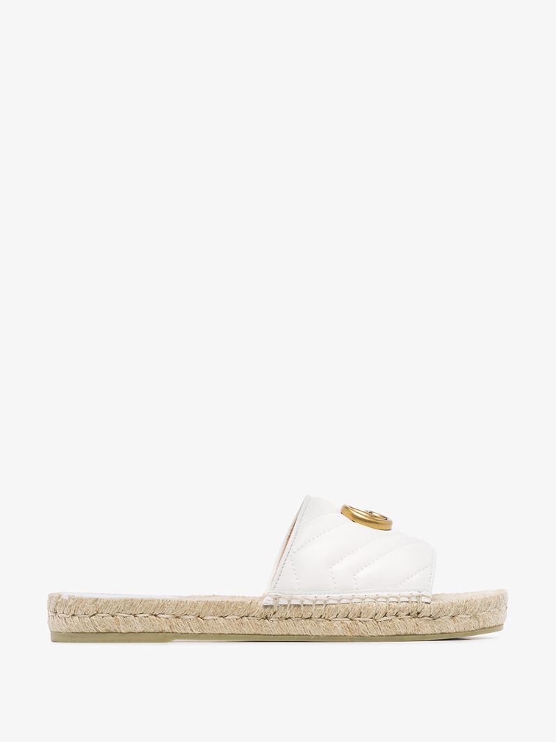 White Pilar Quilted Gg Leather Slides