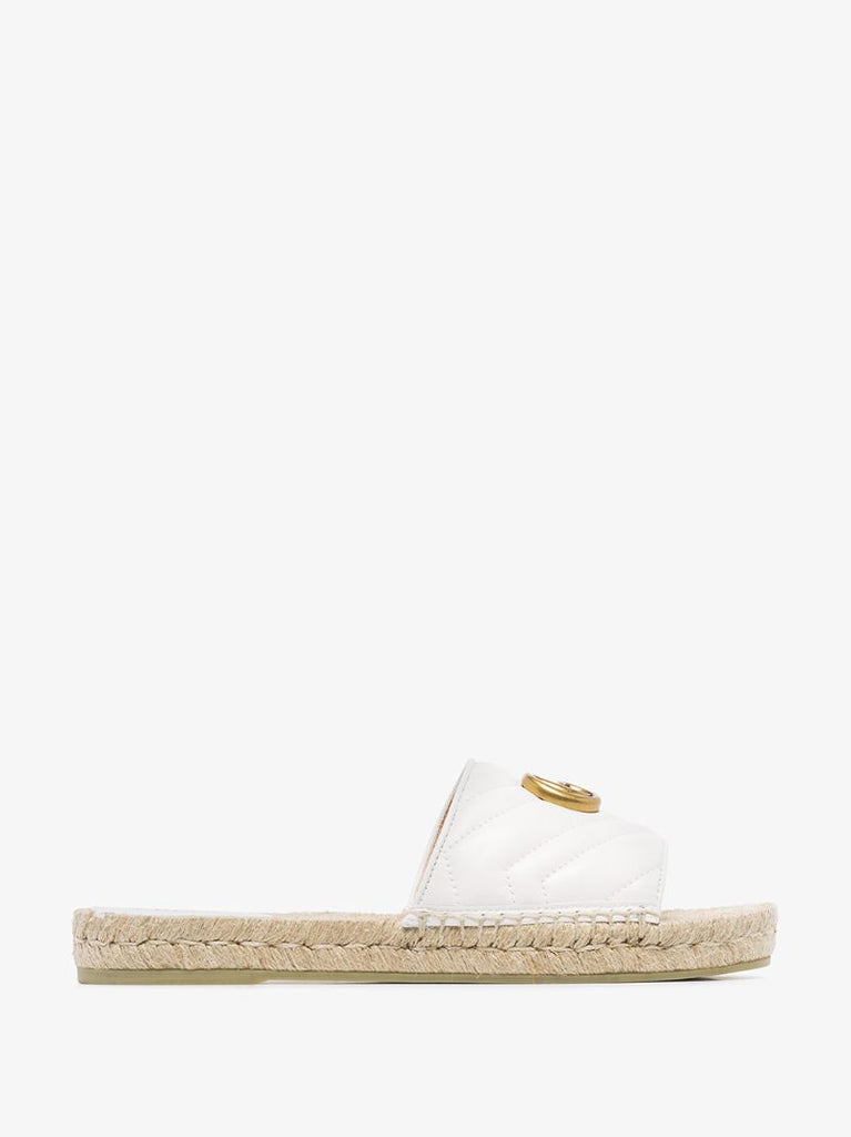 White Pilar Quilted Gg Leather Slides