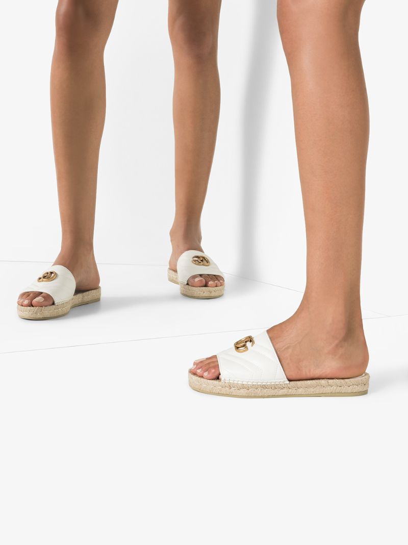 White Pilar Quilted Gg Leather Slides