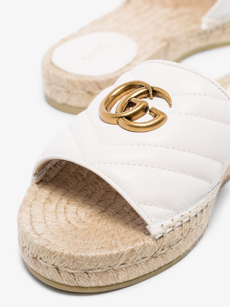White Pilar Quilted Gg Leather Slides