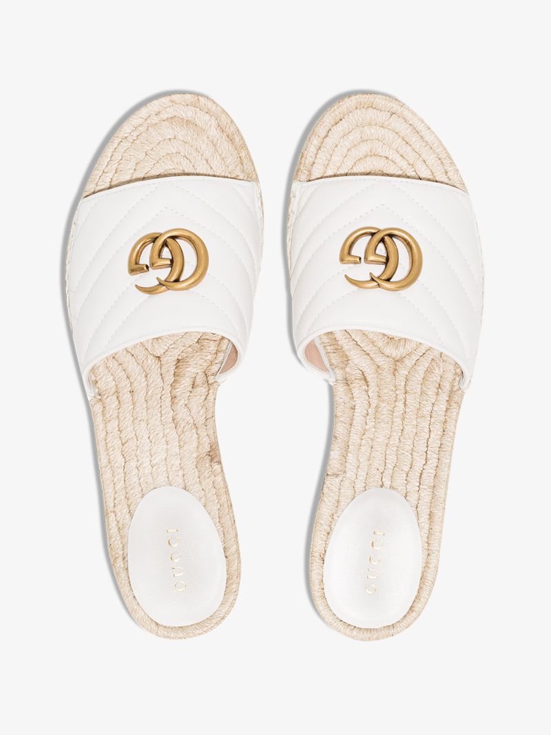 White Pilar Quilted Gg Leather Slides