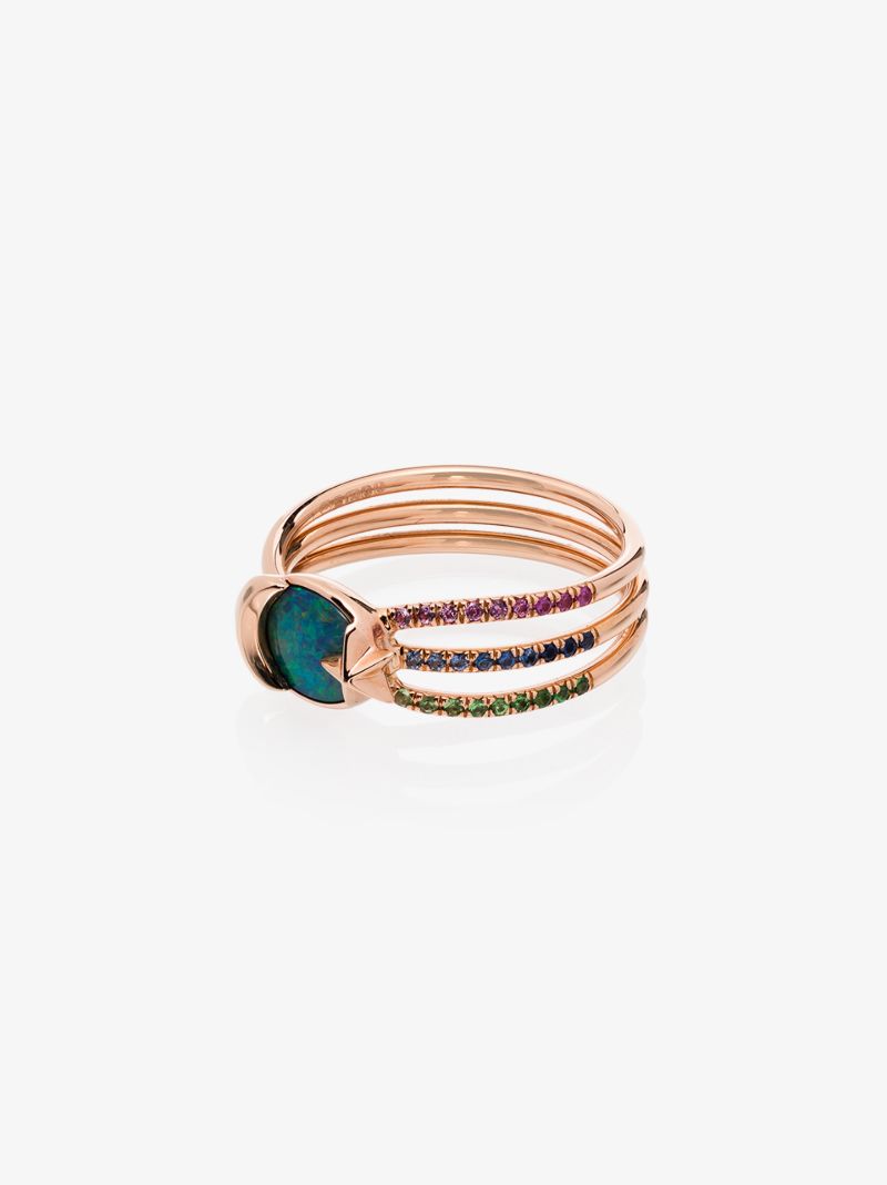 18k Rose Gold Shooting Star Opal and Sapphire Ring