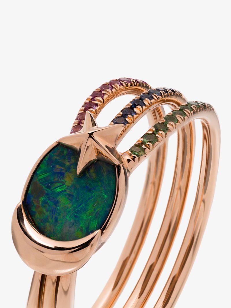 18k Rose Gold Shooting Star Opal and Sapphire Ring