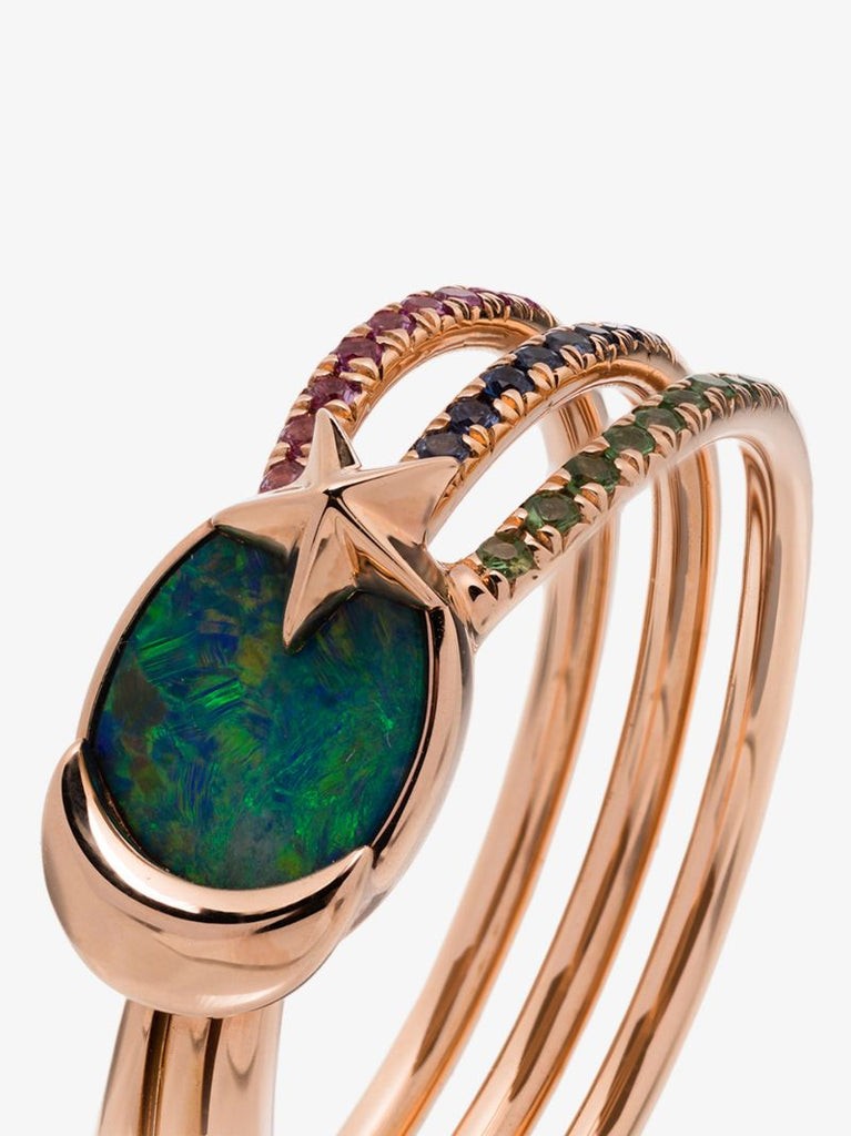 18k Rose Gold Shooting Star Opal and Sapphire Ring