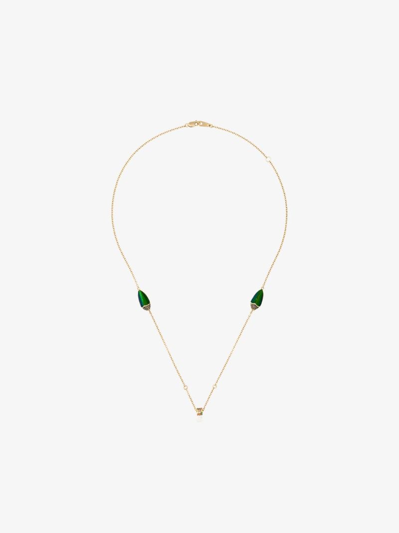 18k Yellow Gold Scarab Wings Diamond Sapphire Necklace