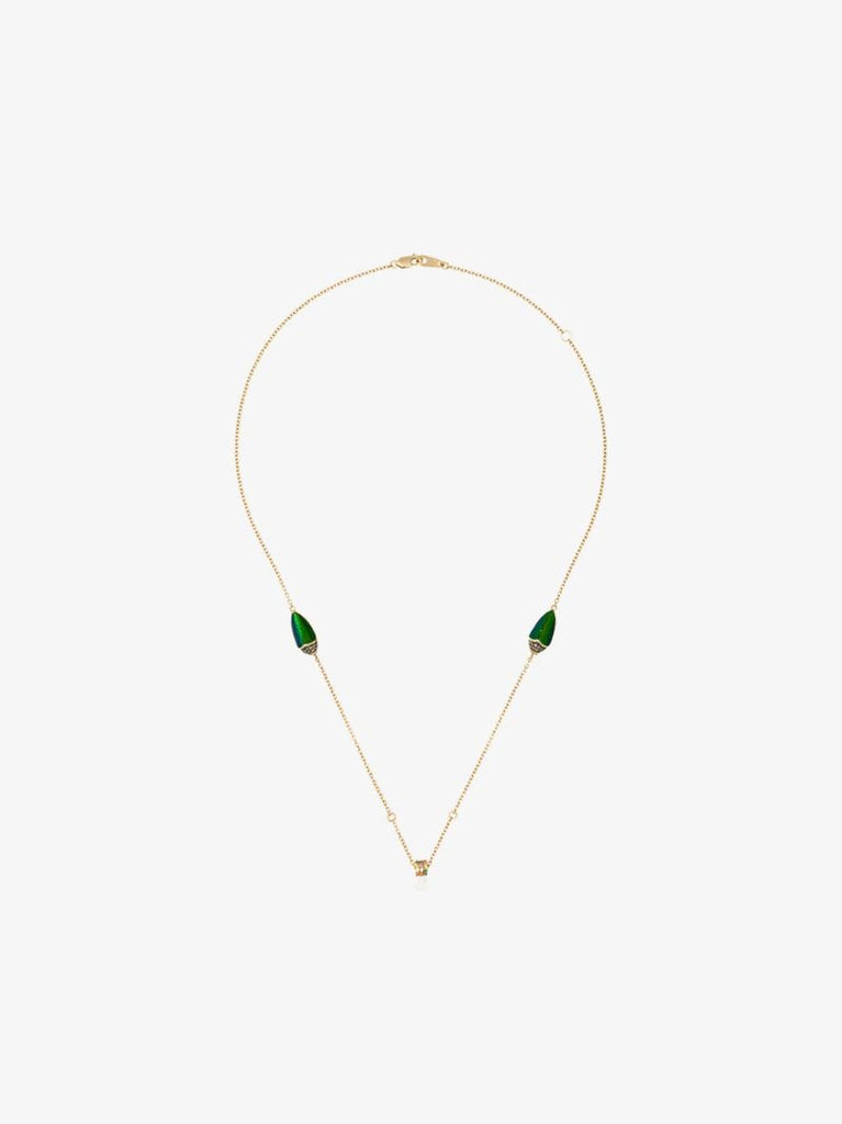 18k Yellow Gold Scarab Wings Diamond Sapphire Necklace