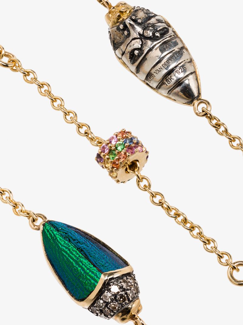 18k Yellow Gold Scarab Wings Diamond Sapphire Necklace